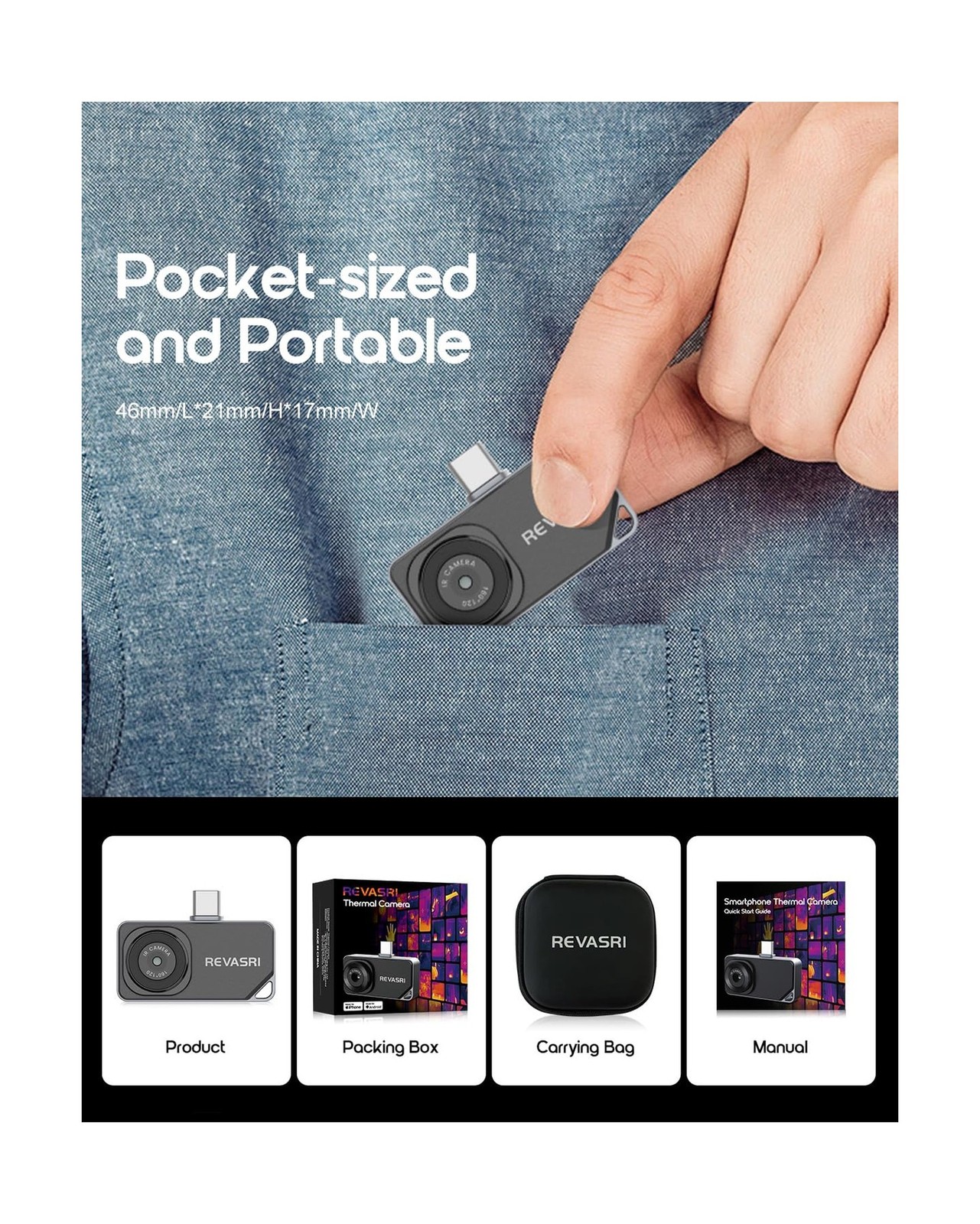 REVASRI Thermal Camera for iPhone and Android, 320×240 Super IR Resolution