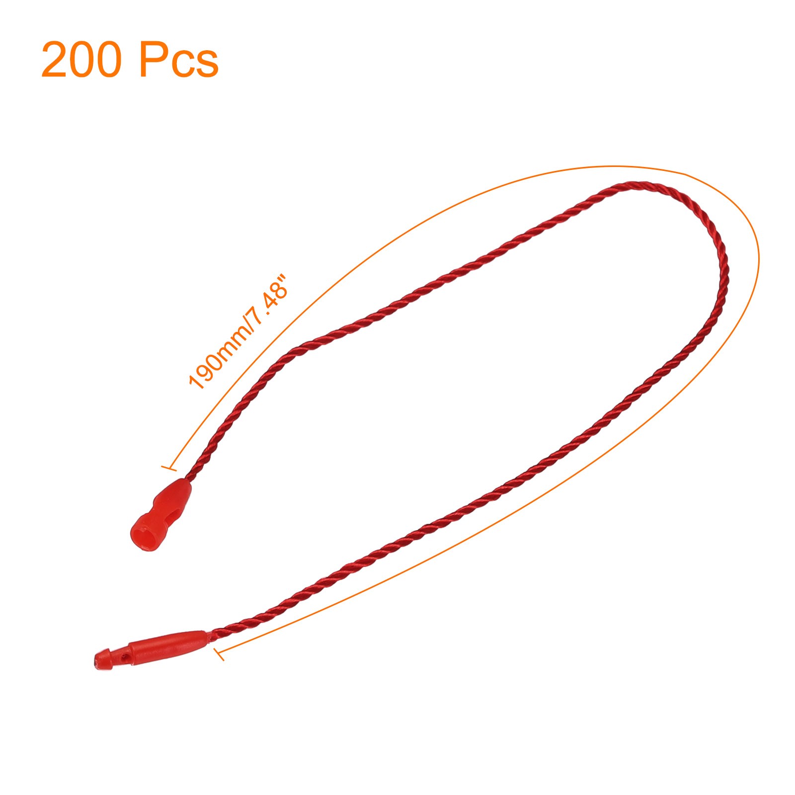 200 x Polyester Rope Hang Tag String Snap Lock 190mm 1mm Red