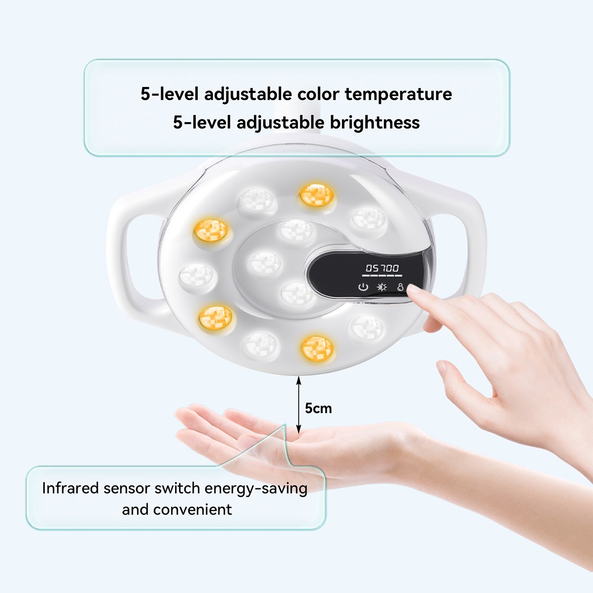 Lámpara Oral LED Dental con Doble Temperatura de Color 3000-5700K 90000 Lux