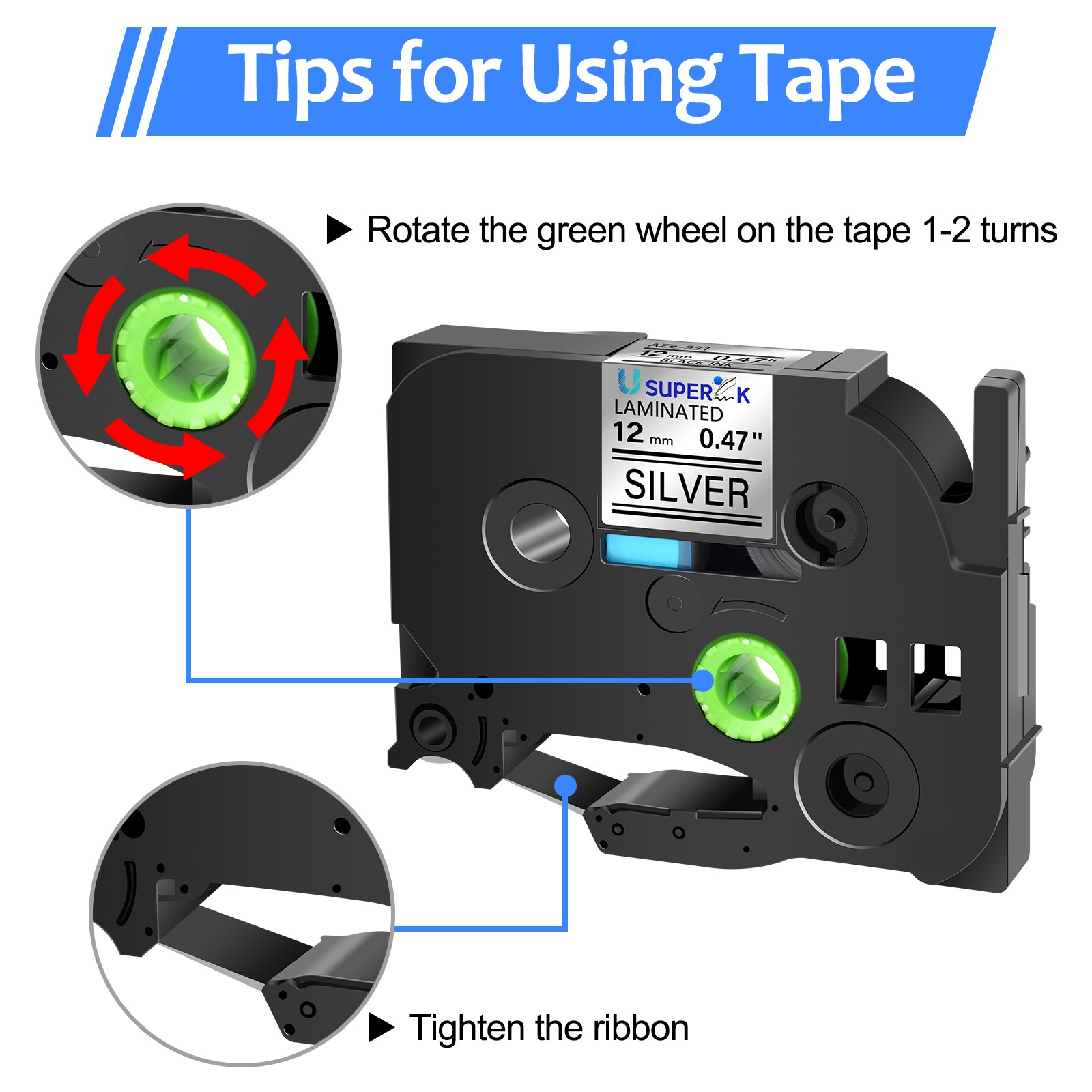 1/2» Brother Replacement Lable Tape TZ-931 PT-D200 E300 H500 Black on Silver
