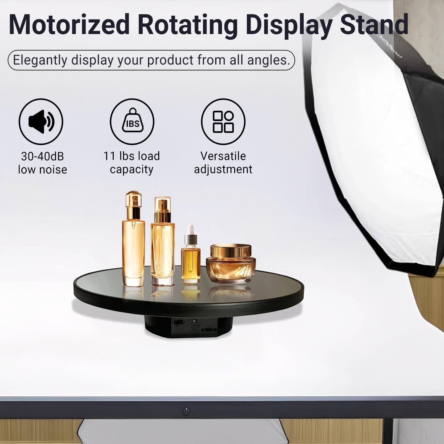 Motorized 10in Electric Rotating Display Stand Holds 11lbs Jewelry Photography