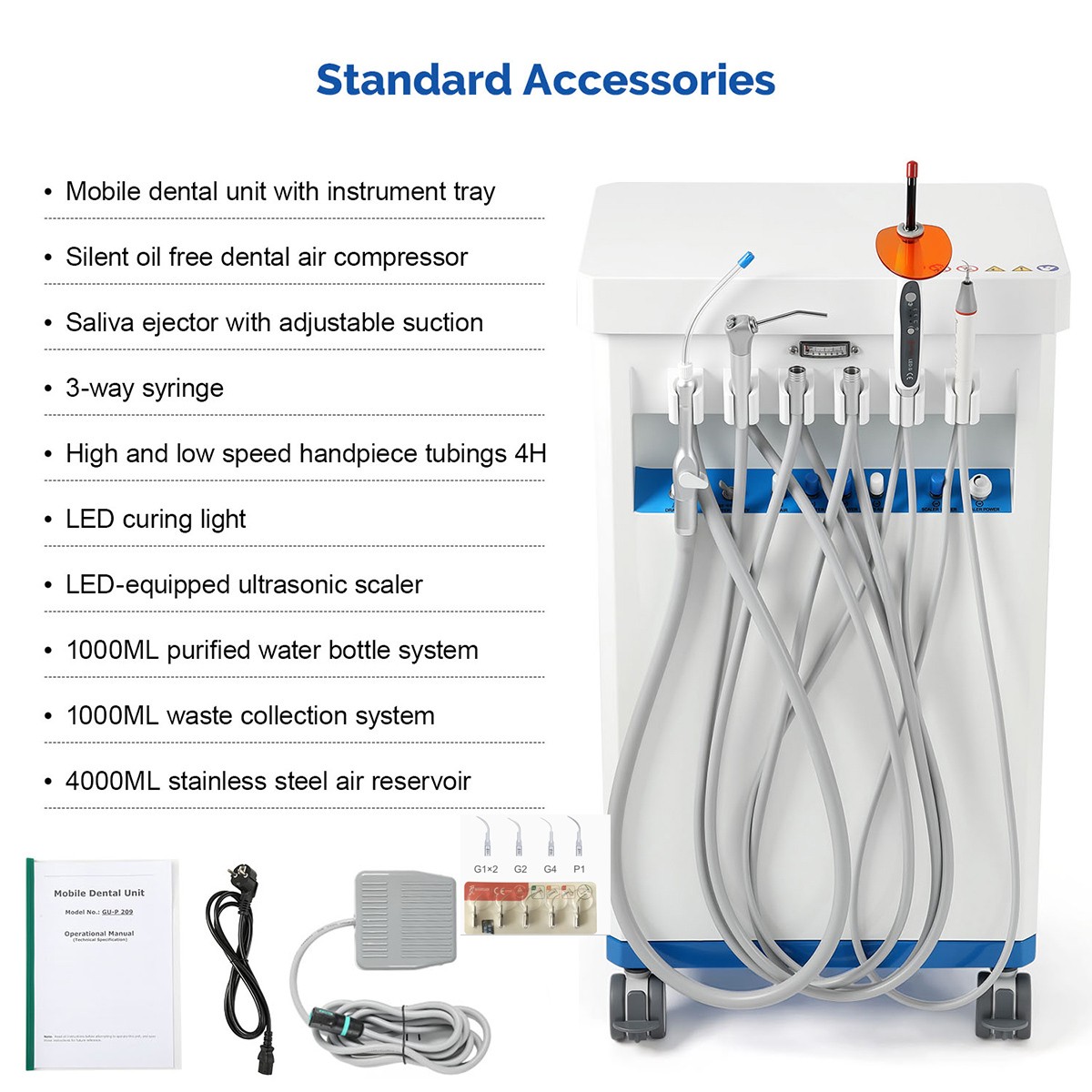 FDA Dental Mobile Delivery Cart Treatment Unit Air Compressor Suction GU-P209