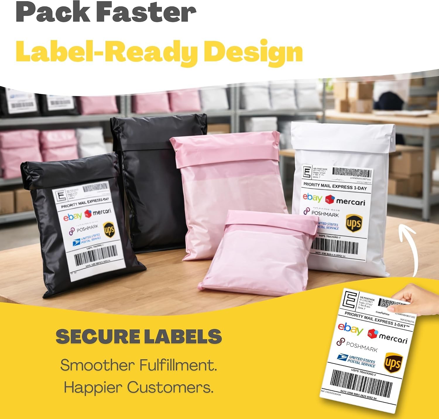 Shipping Bags (12 Pack) with Label Pouch – 14×18 & 18×24 – Poly Mailers for