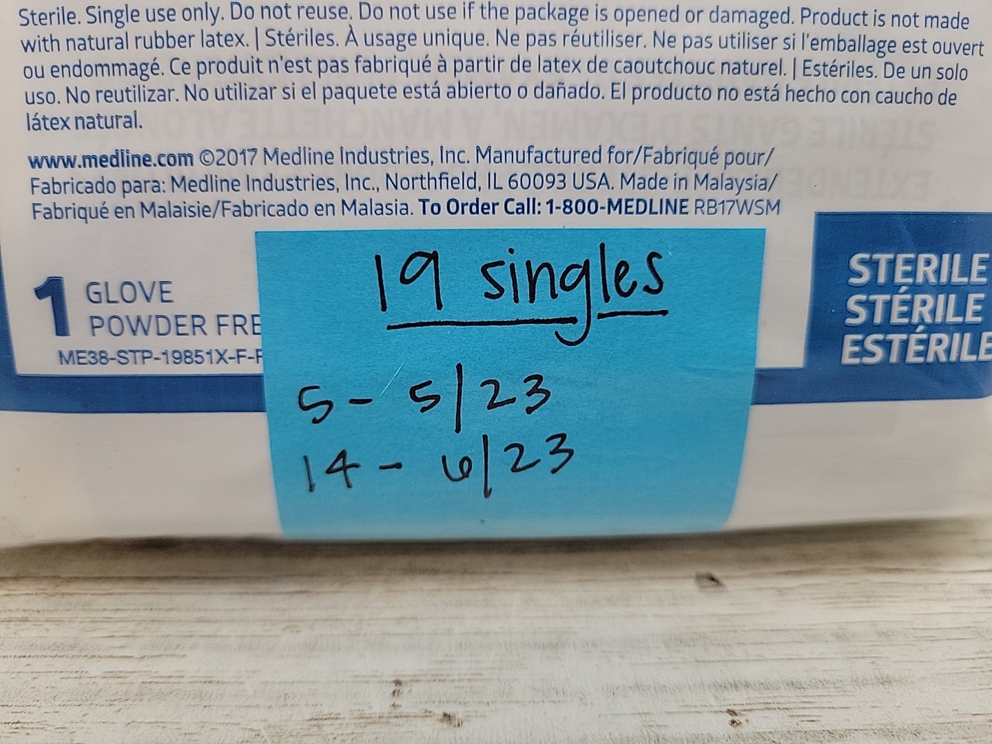 MEDLINE Nitrile Exam Gloves Extended Cuff *19 Singles* Sterile Size: LARGE