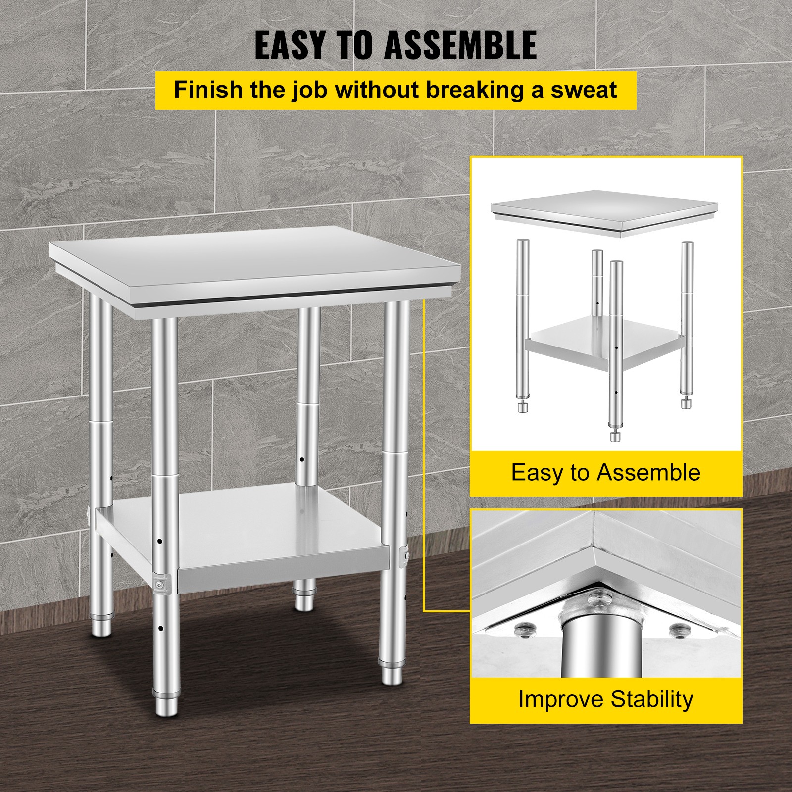 24″ x 24″ Stainless Steel Kitchen Work Table Commercial Kitchen Restaurant table