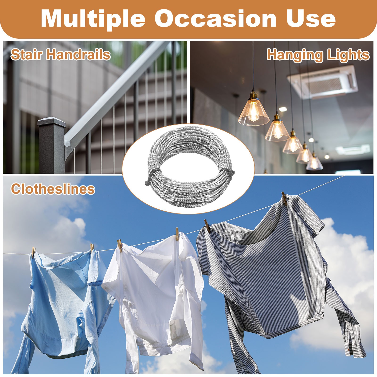33ft (10M) 1.8mm Stainless Steel Wire Rope 7×7 Strand with 20pcs Loop Sleeves