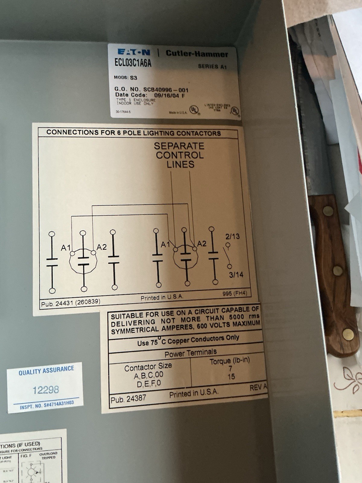 EATON / CUTLER HAMMER # ECL03C1A6A / ELECTRICALLY HELD LIGHTING CONTACTOR.(30 A)