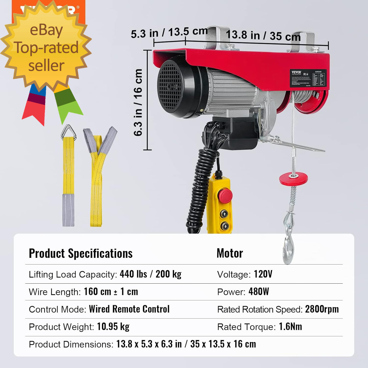 Electric Hoist with Remote Control, 440 Lbs Material Handling Tool, 110V Electri