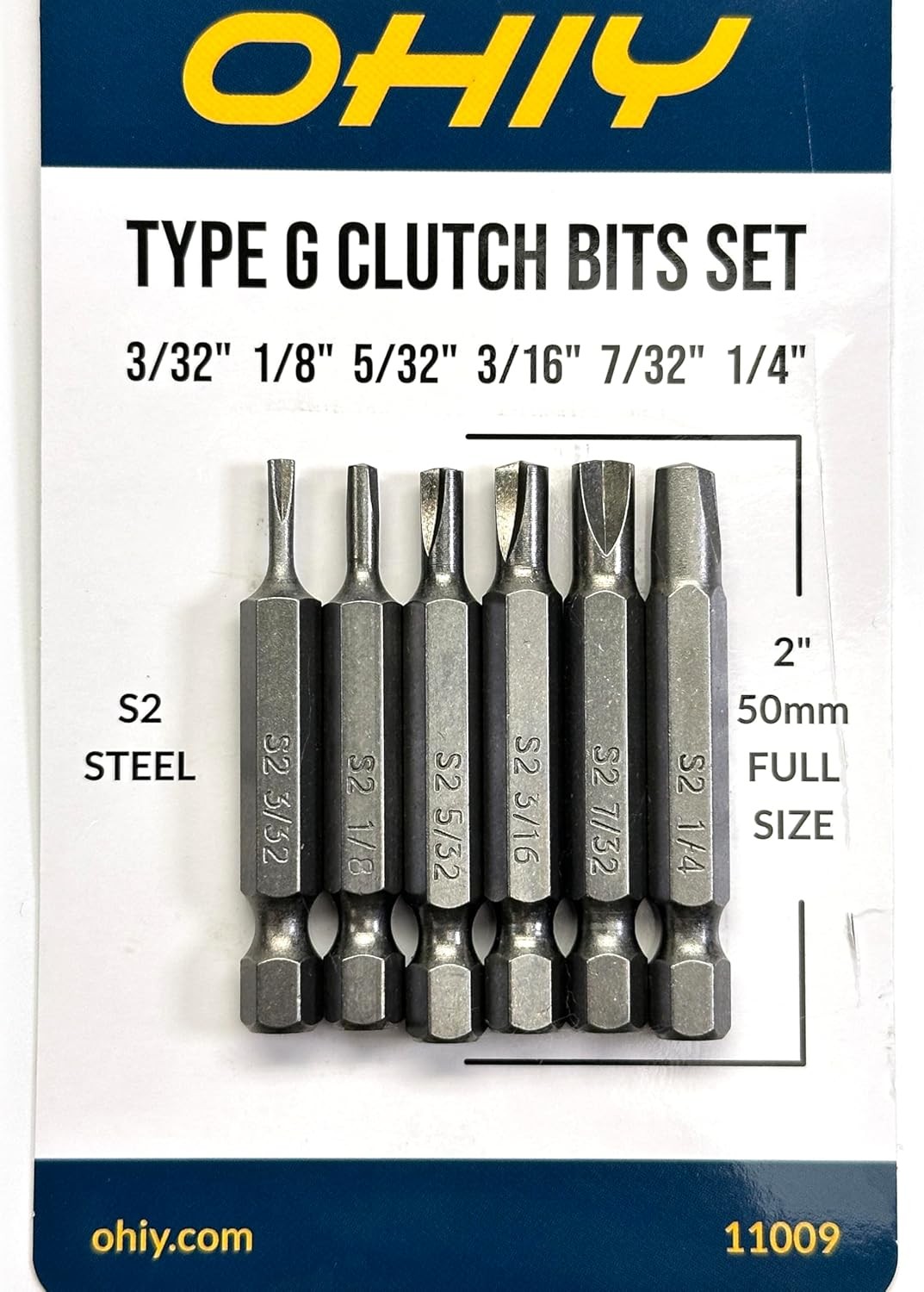 Type G Clutch Bits Set Fits Vintage American Cars, S2 Steel, 6 Sizes, 2 in Long,