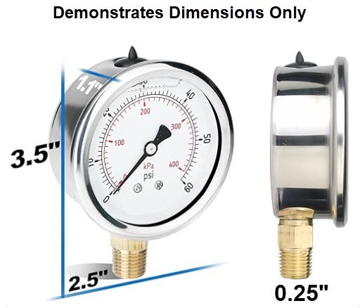 Pressure Gauge, Minus 30.0 PSI – 60.0 PSI, 1/4″ MNPT, Glycerin Filled