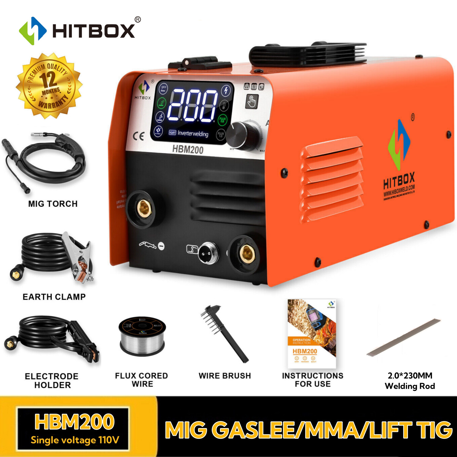 MIG WELDER HITBOX HBM200 MMA MIG GASLESS IGBT 110V DC INVERTER MIG WELDER HOT!