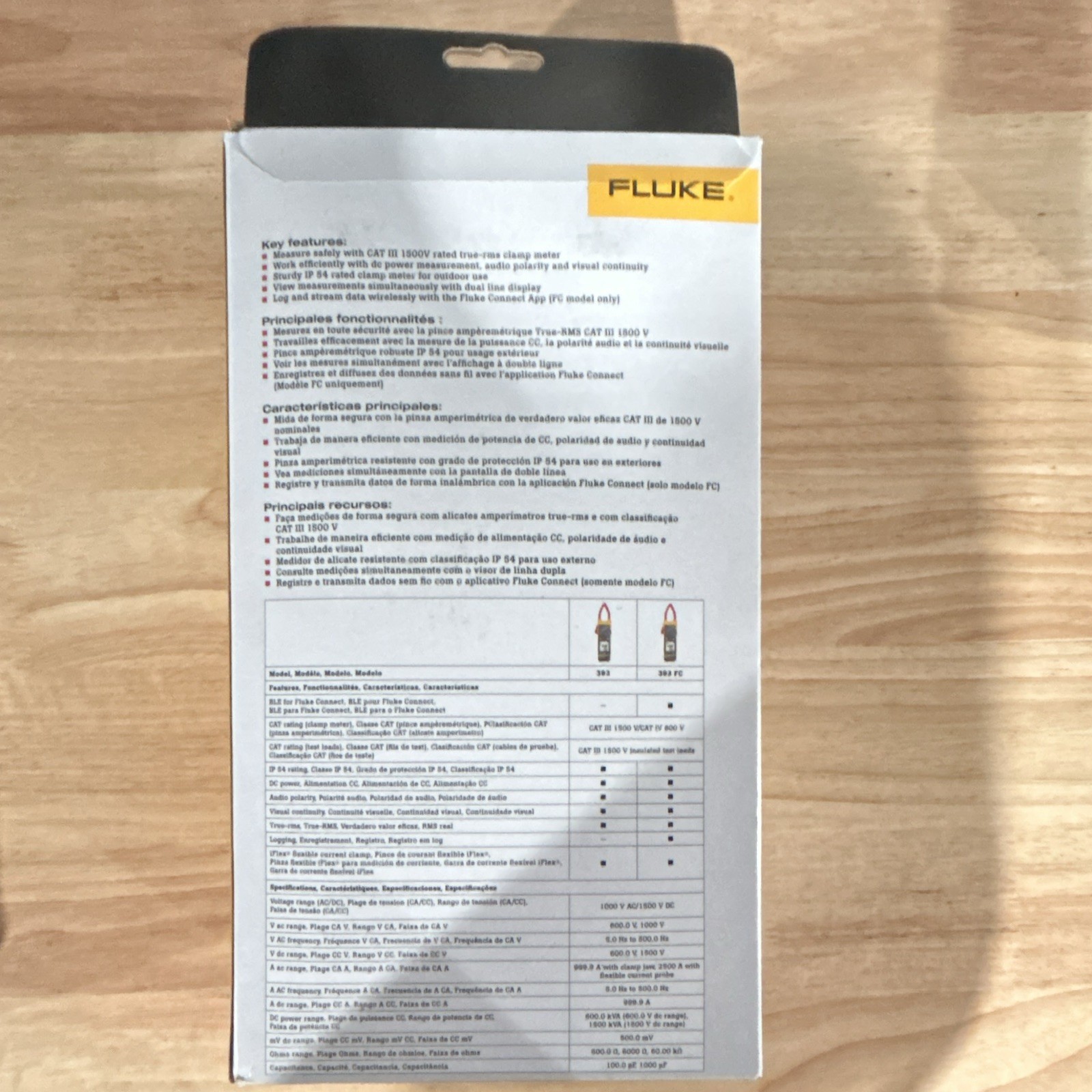Fluke 393 FC True-RMS Clamp Meter CAT III 1500V IP54 w/ Fluke Connect