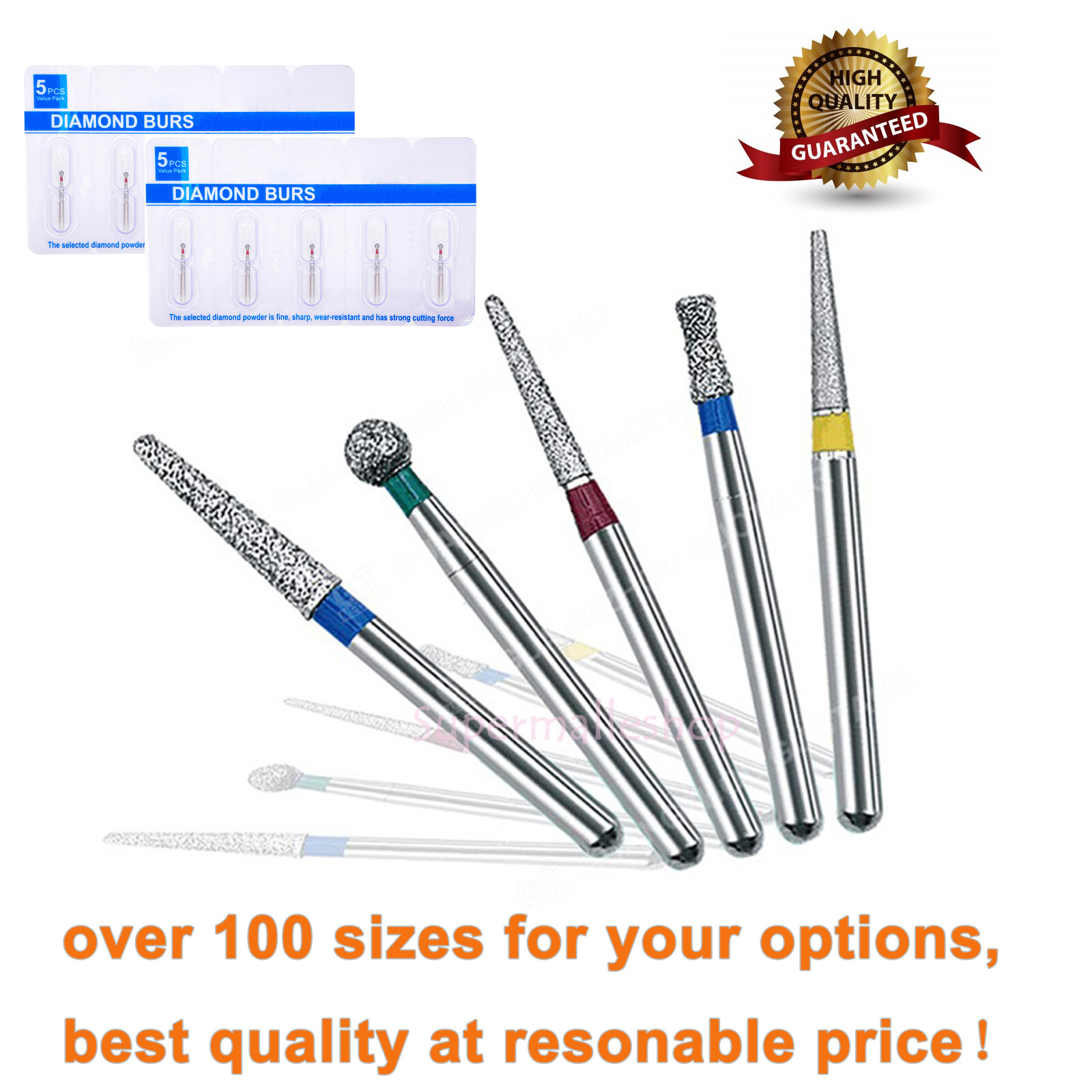 0.99 5Pcs Dental Diamond Burs for High Speed Handpiece FG1.60mm Polishing Burs