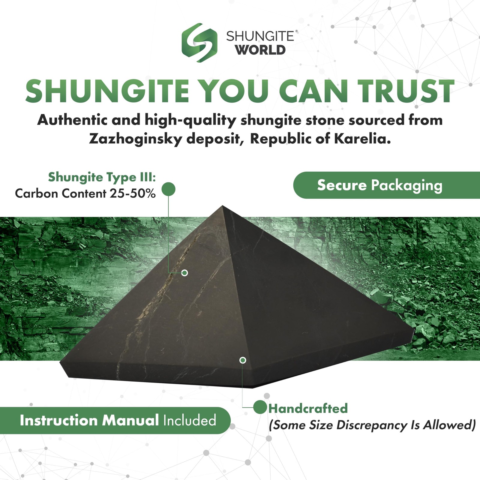 Shungite World 5pc Authentic Pyramid Unpolished 50mm Chakra Healing EMF Protect