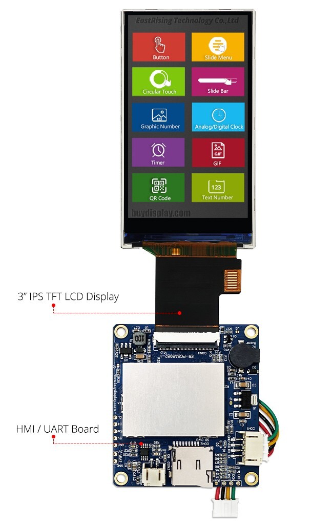 3 inch 480×854 Bar Type HMI Display Intelligent Smart UART TFT LCD