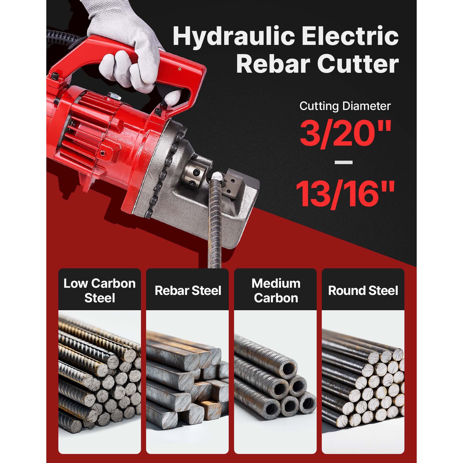 Rebar Cutter RC-20 1250W 3/4″ #6 Capacity 4-20mm Electric Cutting Tool Box