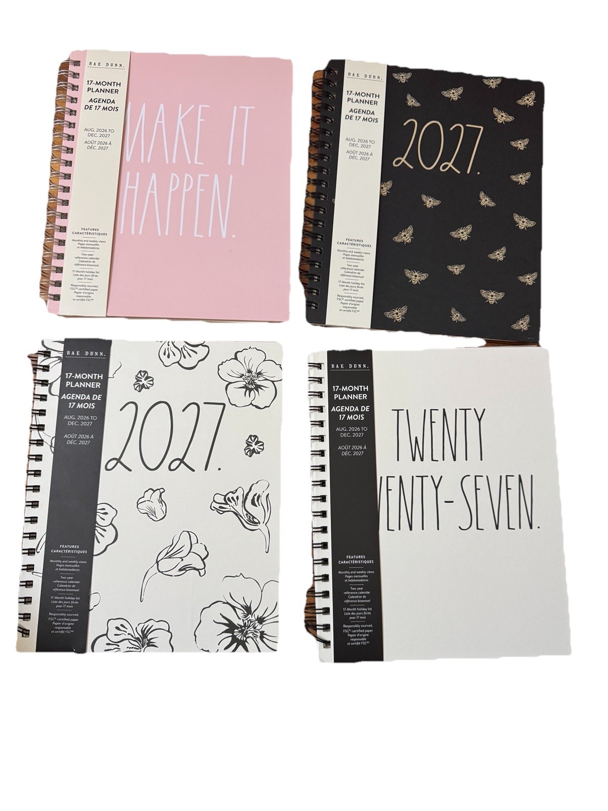 2027 Planner Rae Dunn Planners 17 Months Aug 2026- Dec 2027 Black Bee