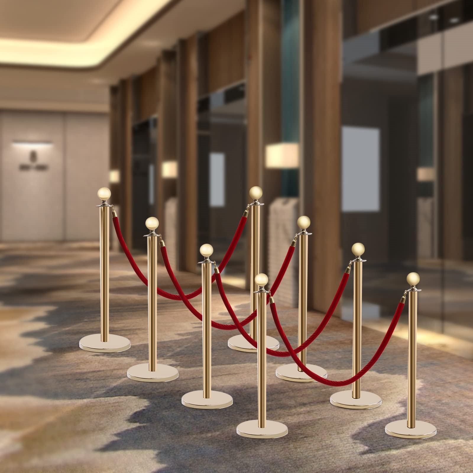 8PCS Stanchions, 100cm Barrier Post, Crowd Control Stanchion W/ Base & 4* Ropes
