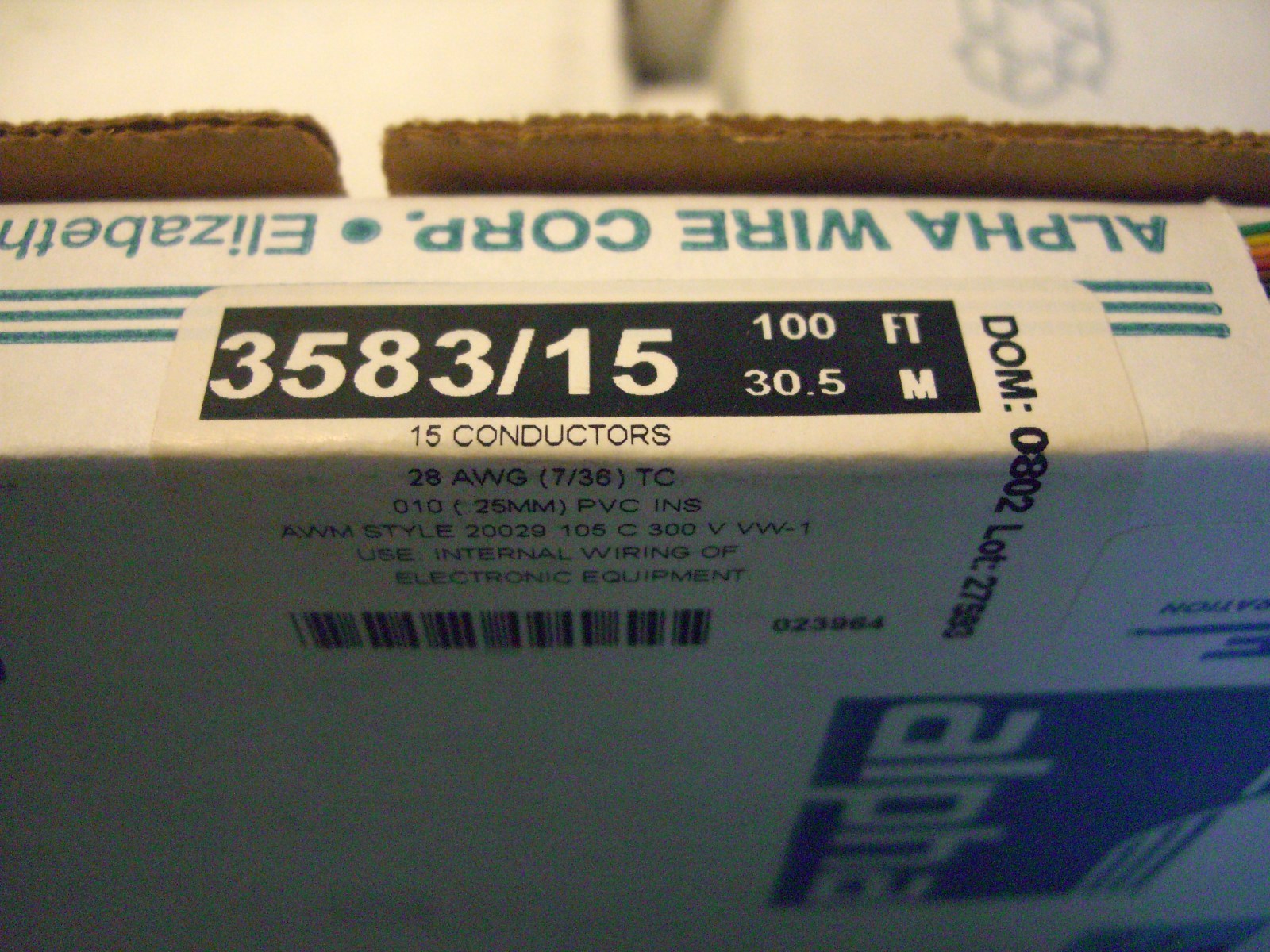 3583/15 MC005 100 FT (30.5 M) ALPHA WIRE FLAT CABLE, 15COND, 100FT, 28AWG, 300V