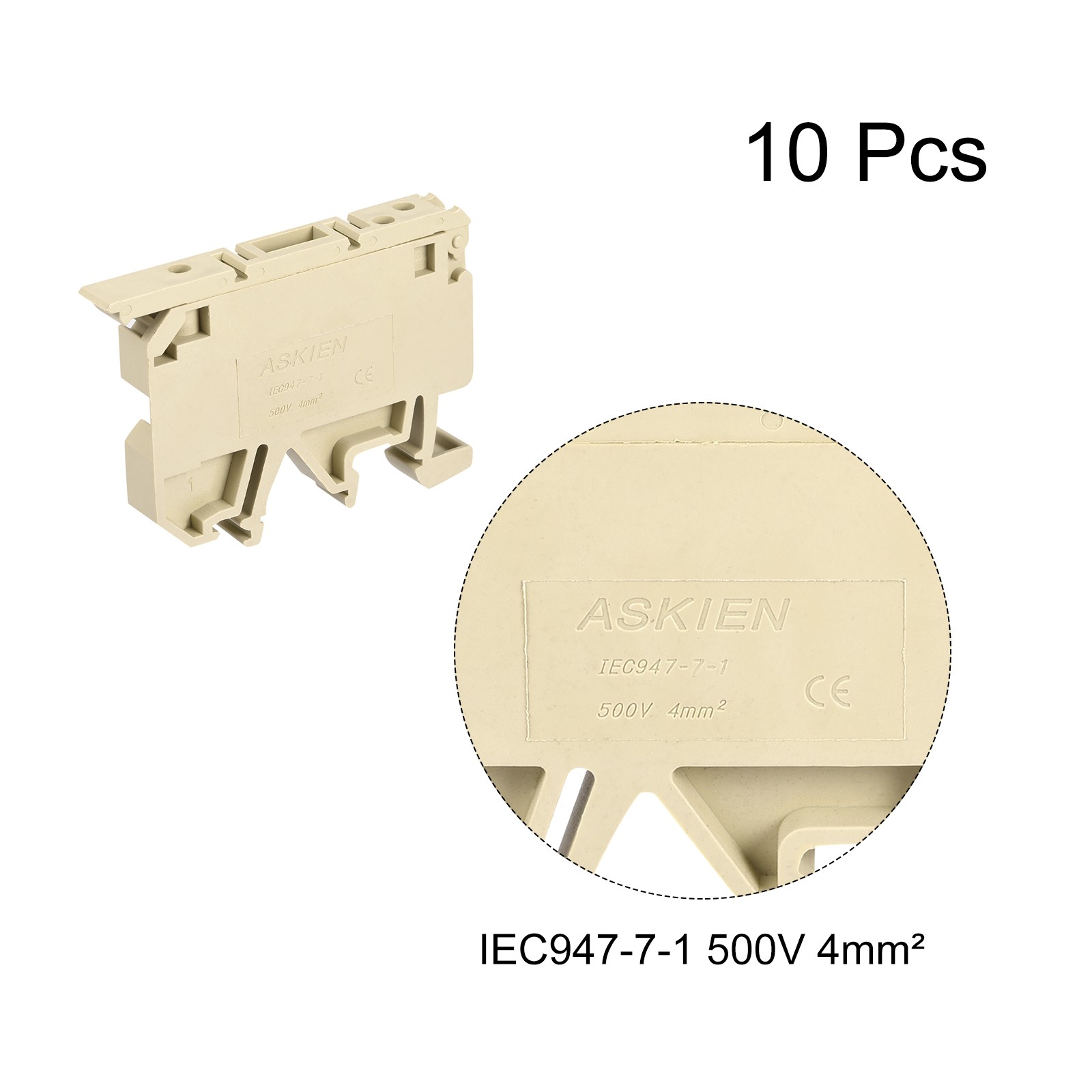 10Pcs DIN Rail Mount Fuse Holder Terminal Blocks Screw Type Yellow ASK1/EN