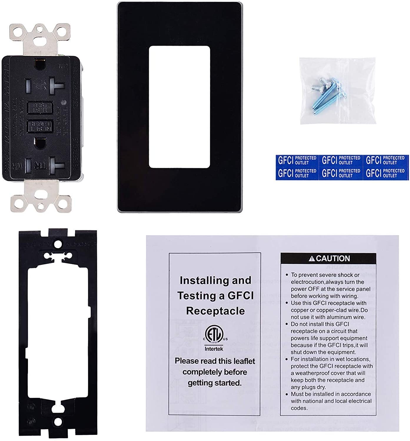15 Amp GFI GFCI Outlet LED Indicator Tamper-Resistant Outside Receptacles Black