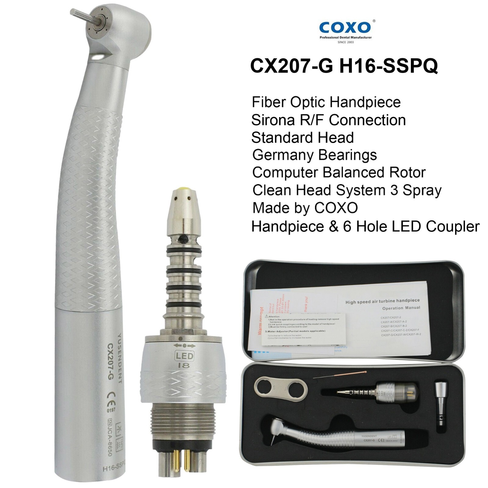 COXO Dental Fiber Optic Handpiece High Speed Turbine For Kavo NSK Sirona Coupler