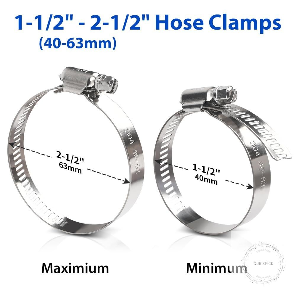 Hose Clamp 10 Pieces 2.5 Inch Stainless Steel Hose Clamps for 1 1/2 Inch to 2 1/