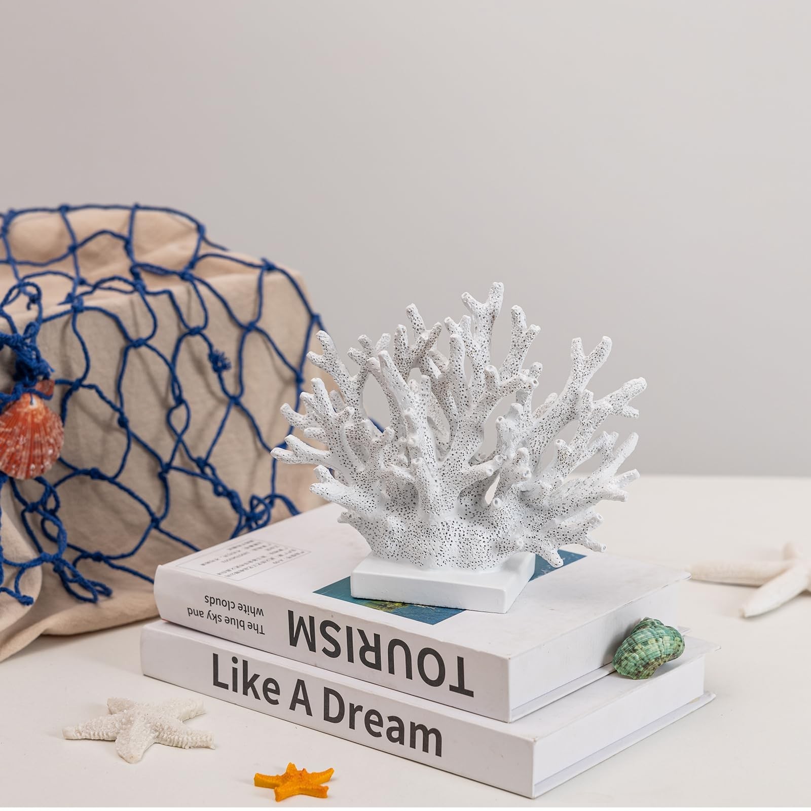 5.8″ H White Coral Decor, Resin Coral Statue, Nautical Decorations for Home, …