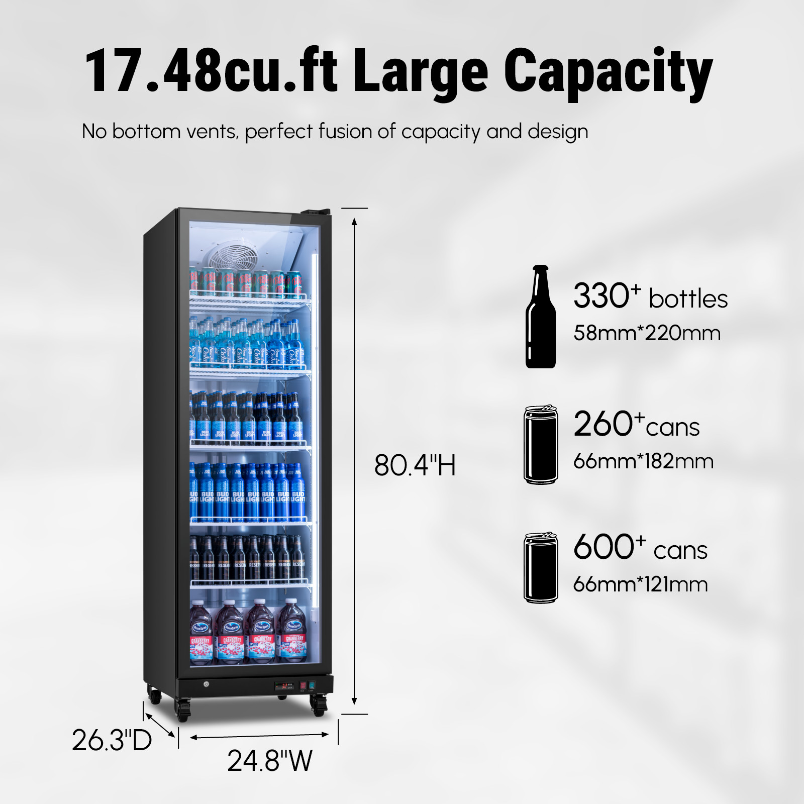Yeego 17.5Cu.ft Commercial Glass Door Merchandiser Display Beverage Refrigerator