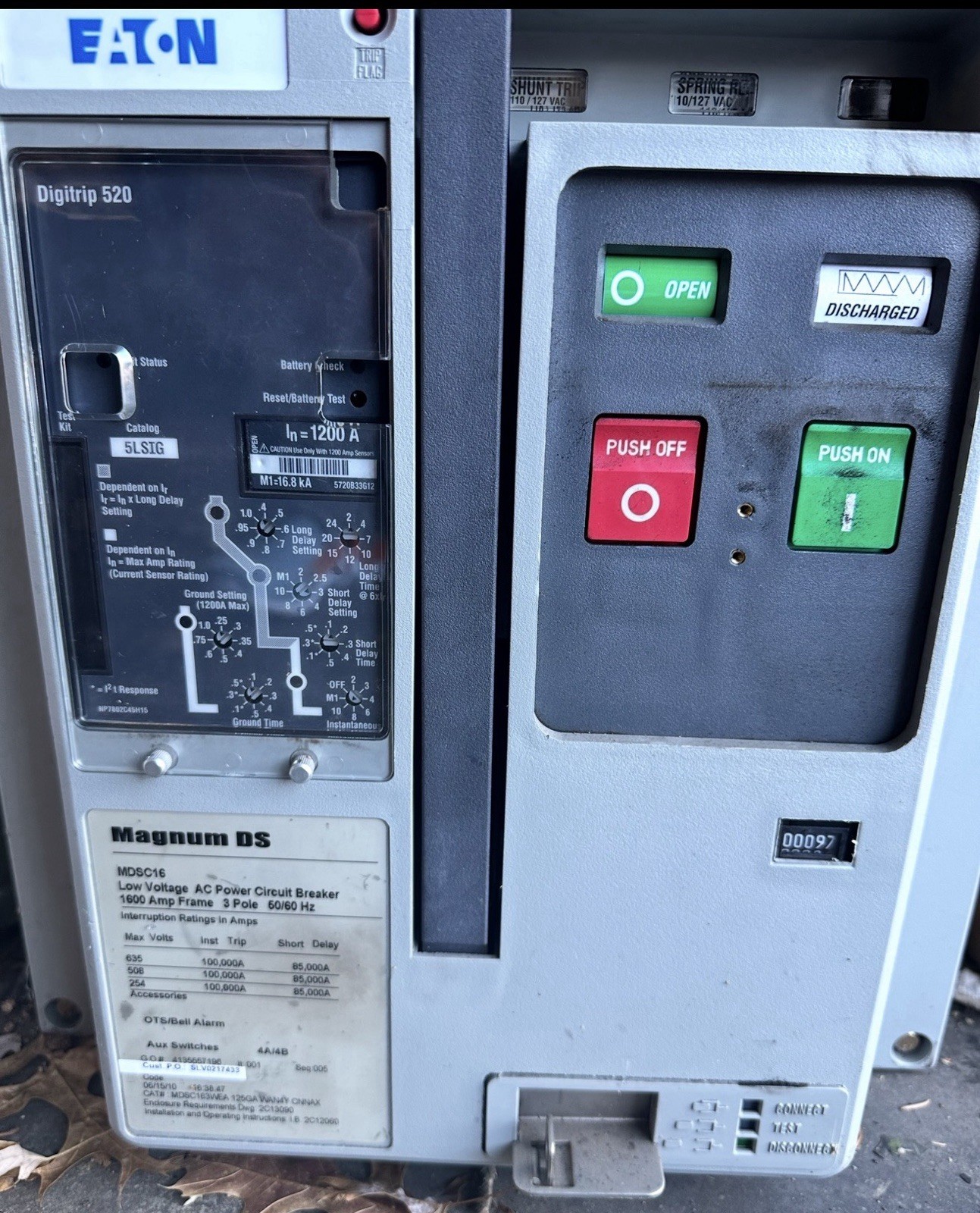 EATON CUTLER-HAMMER MAGNUM DS MDS6163WEA 1600AMP LOW VOLTAGE AC CIRCUIT BREAKER