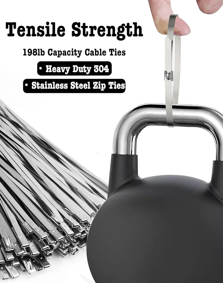 50Pcs Metal Zip Ties 11.8 inch 304 Stainless Steel Ties, Heavy Duty…