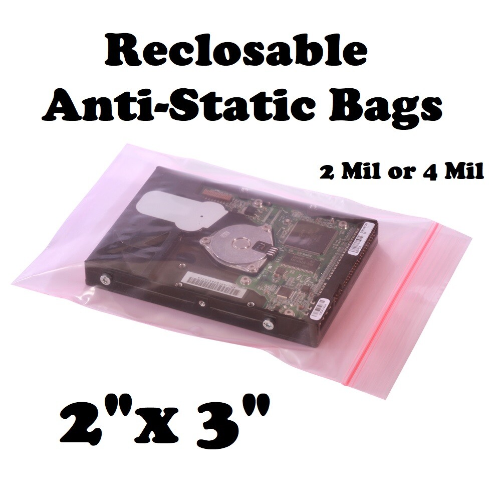 2″ x 3″ Reclosable Anti Static Pink 2 or 4-Mil Zip Seal HEAVY-DUTY Top Lock Bags