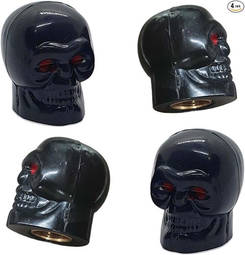 4PCS Skull Style Tire Valve Stem Caps, Antirust Copper Core, Leak Color: Black
