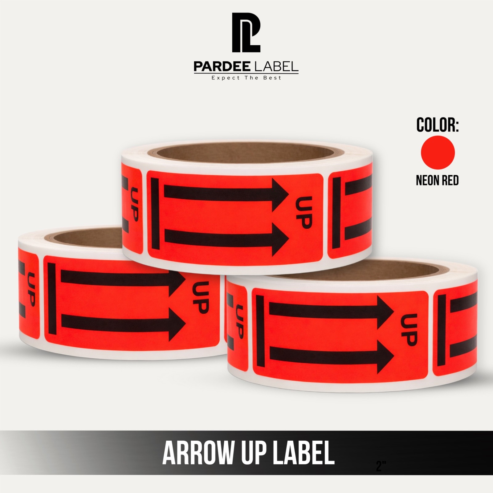 Arrow Up Stickers Neon Red 1” x 3” 250 Labels per Roll