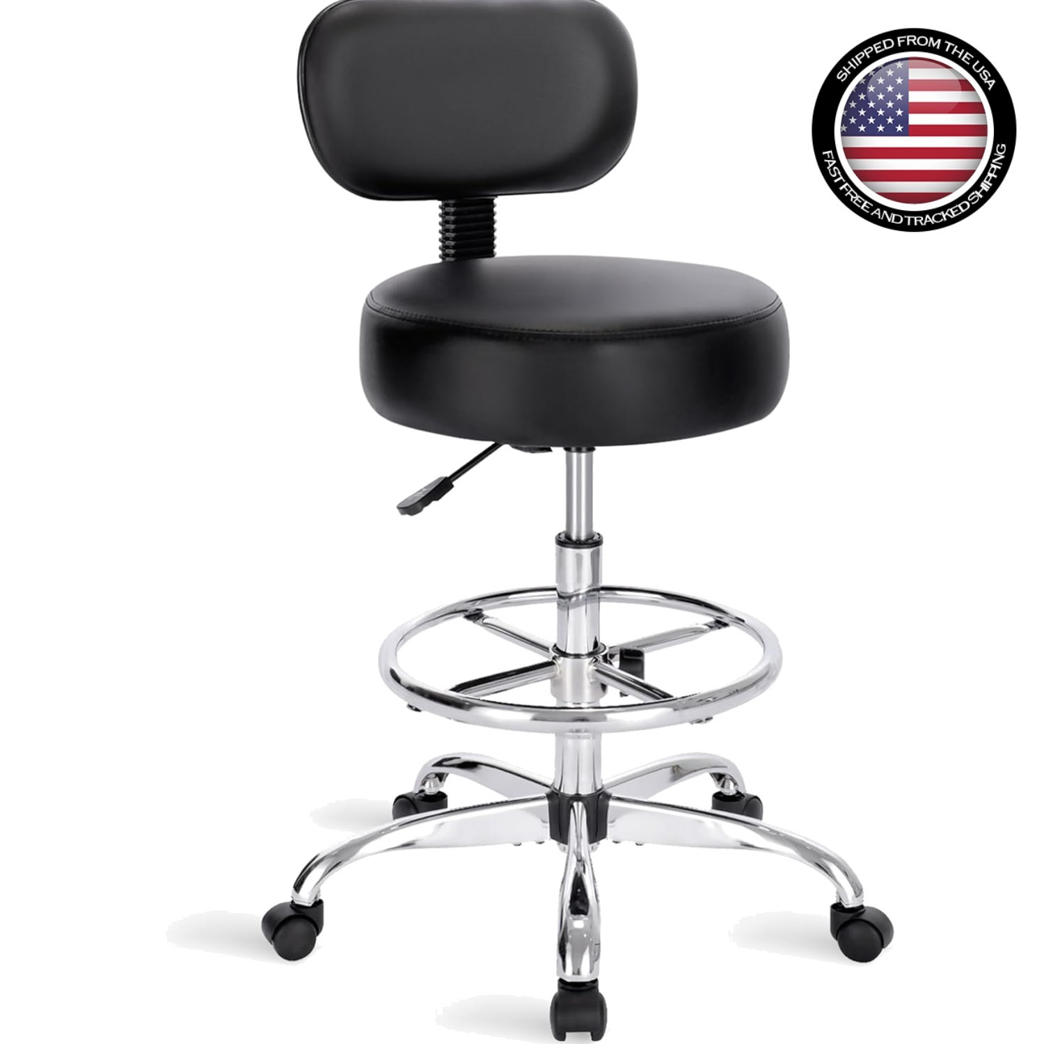 Drafting Chair 23.6 Inch Adjustable Height Swivel Office Stool Black Metal Frame