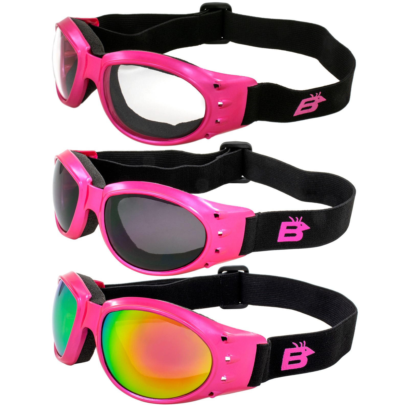 3 Birdz Eagle Womens Goggles Pink Frame Pink Mirror Clear + Smoke Lenses