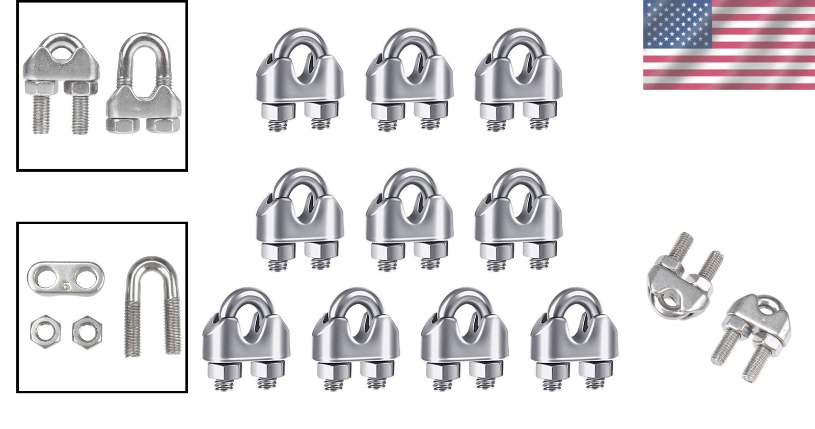 10PCS M6 1/4 Inch Stainless Steel Cable Clip Clamps for Safe Cable Management