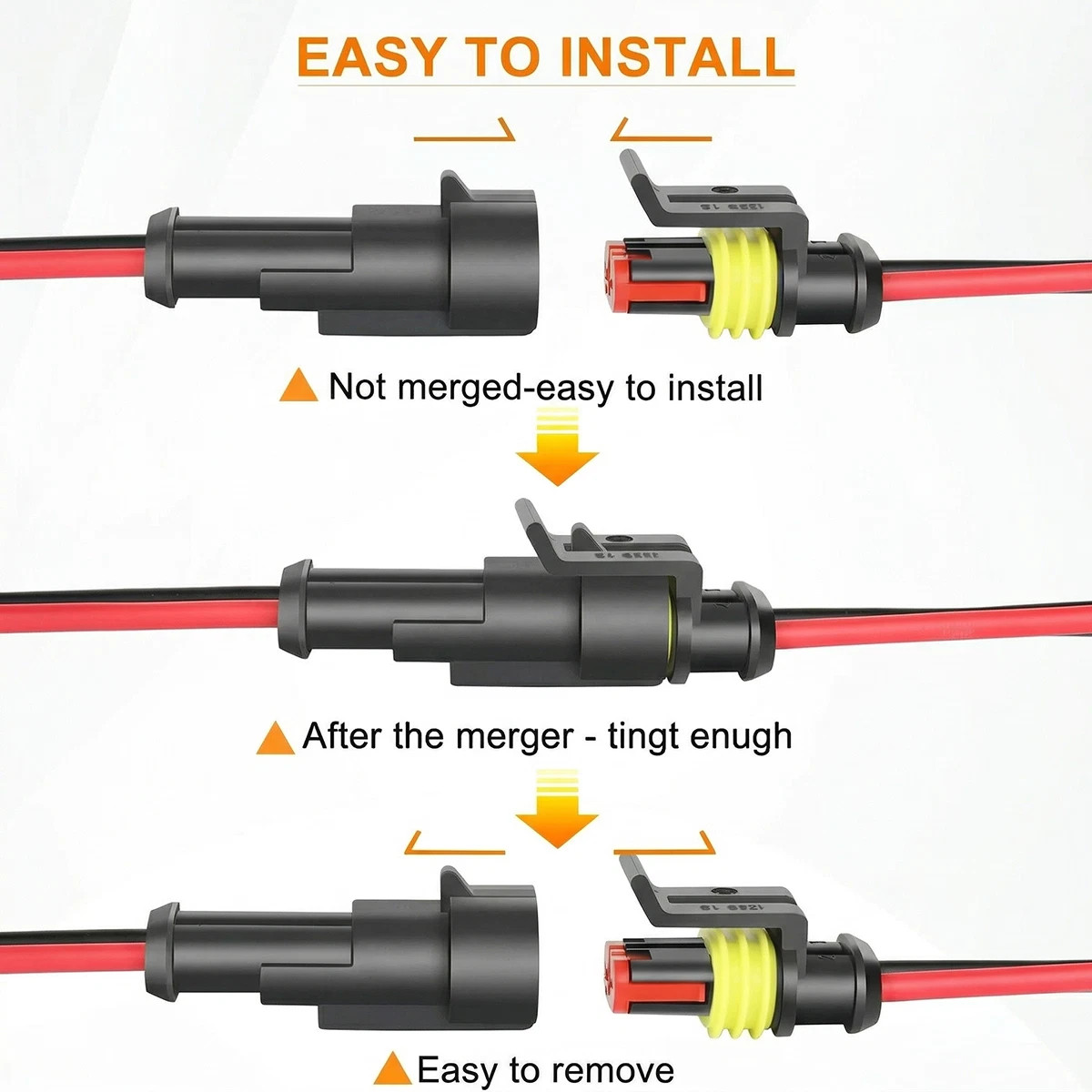 2Pin Way Car Waterproof Male Female Electrical Connector Plug Wire Kit Set Lot