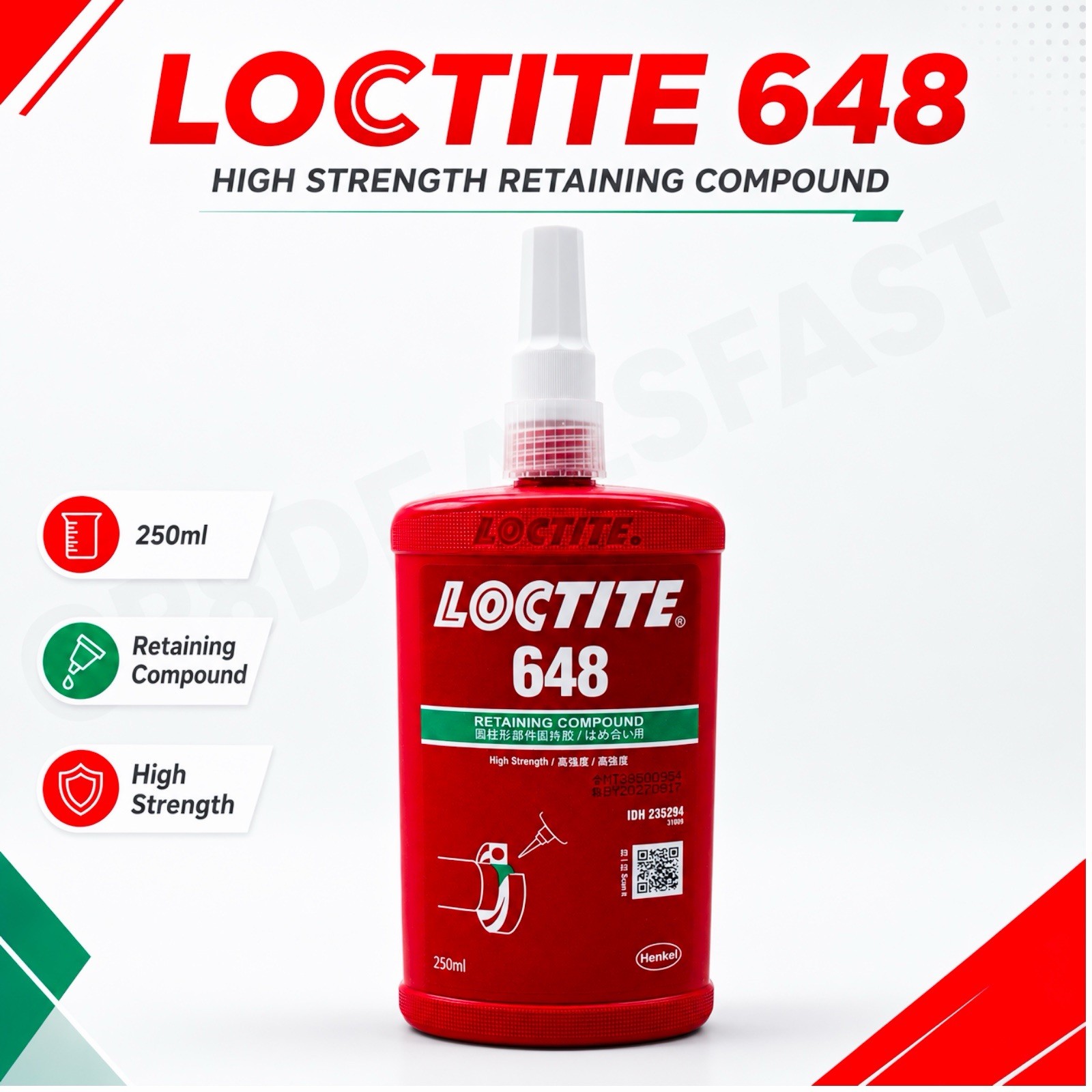 Loctite 648 High Strength Retaining Compound 21445 1835918 (EXP 08/2027) 250ml🔥