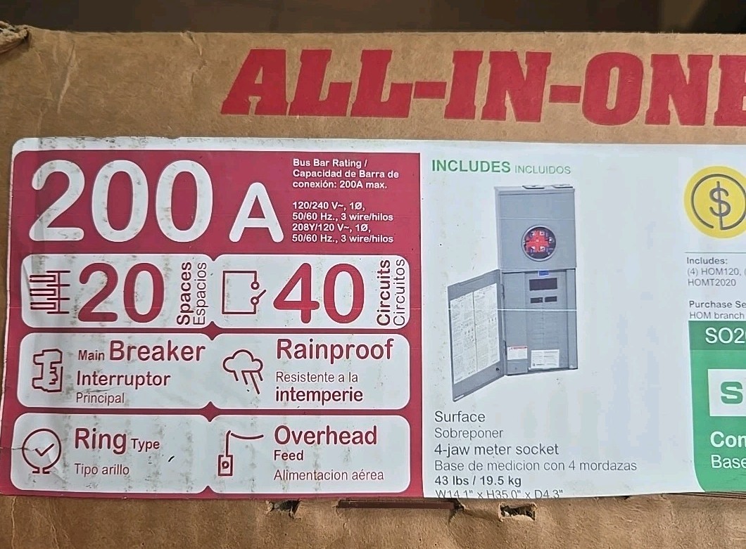 Square D SO2040VP Main Breaker Panel