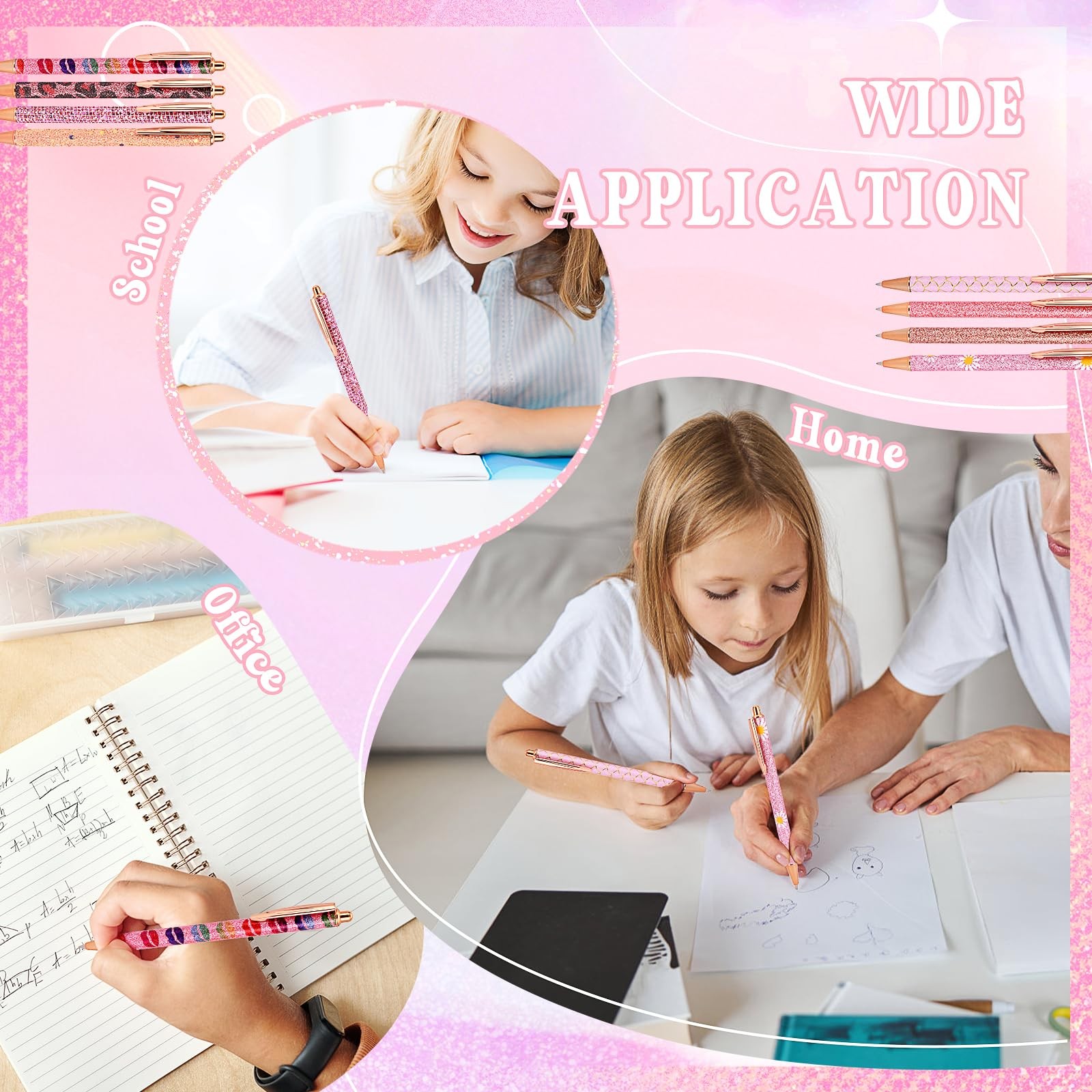 8 Pcs Pink Sparkly Pens for Women – Cute Glitter Ballpoint Pens with 10 Refil…