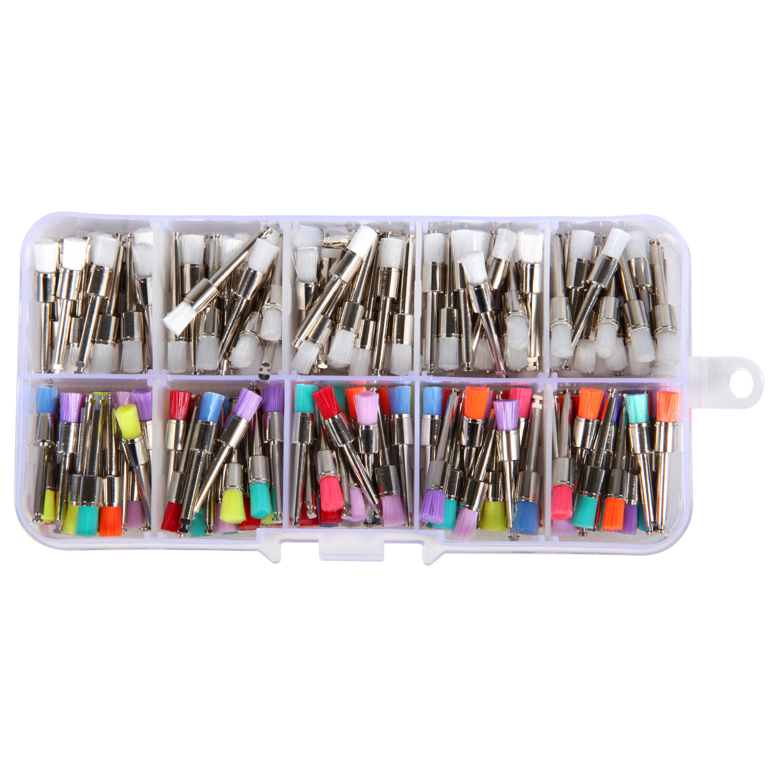 200 Pcs Dental White&Colorful Nylon Latch Flat Polishing Polisher Prophy Brushes