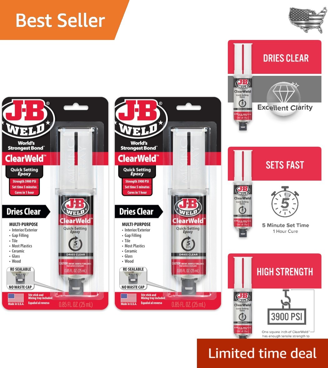 Quick-Drying Clear Epoxy, 3900 PSI Strength, 2 Pack Syringe for Easy Repairs