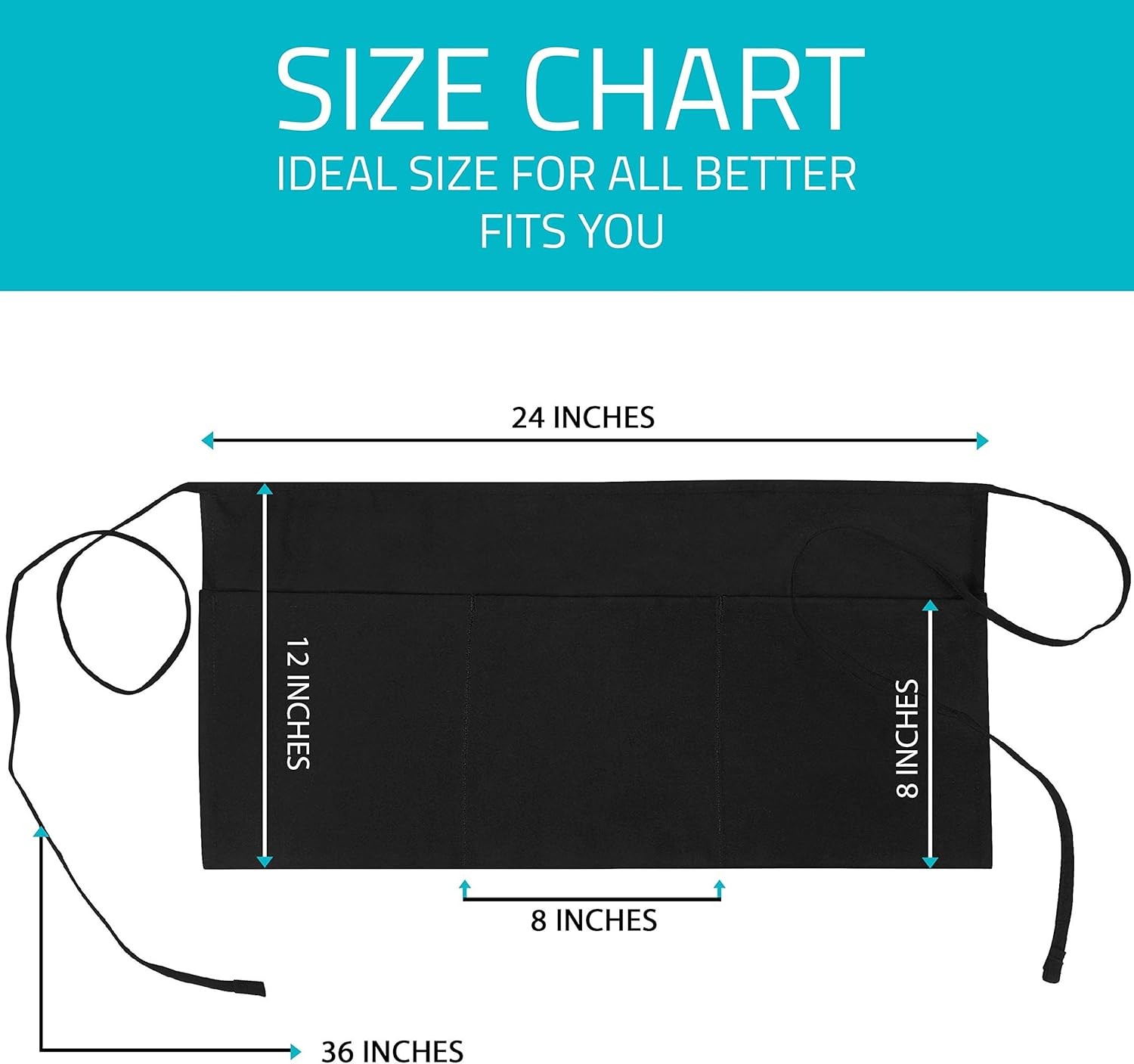 Server Waist Aprons with 3 Pockets Waiter Waitress Short Apron for Men Women