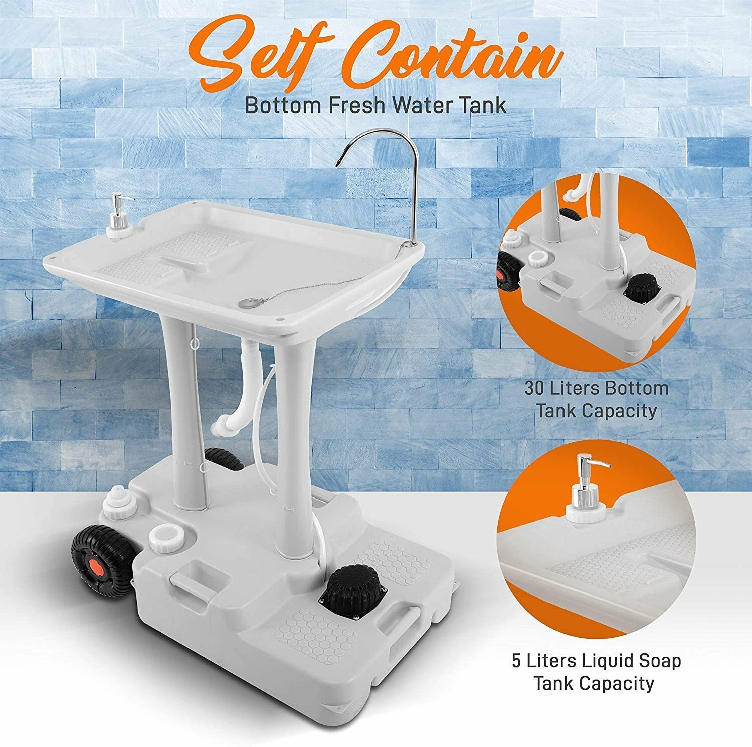 SereneLife SLCASN25 Portable Camping Sink w/Towel Holder & Soap Dispenser-30L