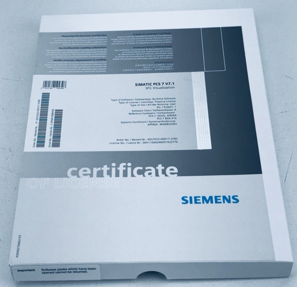 NOB! Siemens 6ES7652-0XD17-2YB5 SIMATIC PCS 7 V7.1 SFC Visualization *WARRANTY*