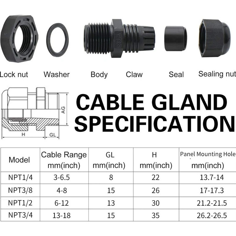 38pcs Waterproof Cable Glands Nylon IP68 Wire Connector Set PG7 PG9 PG13.5 PG21