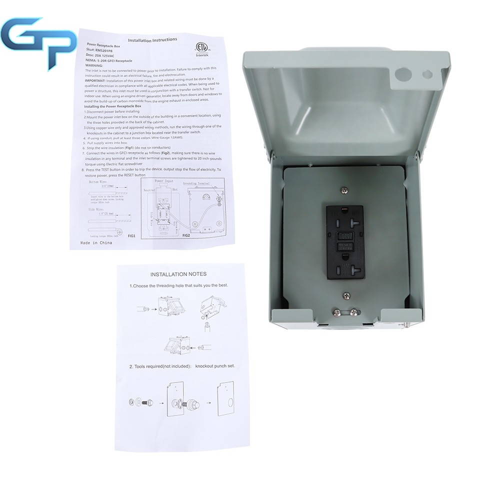 Outdoor Electrical Outlet Box Dual 20Amp GFCI Receptacle Weatherproof 3R Cover