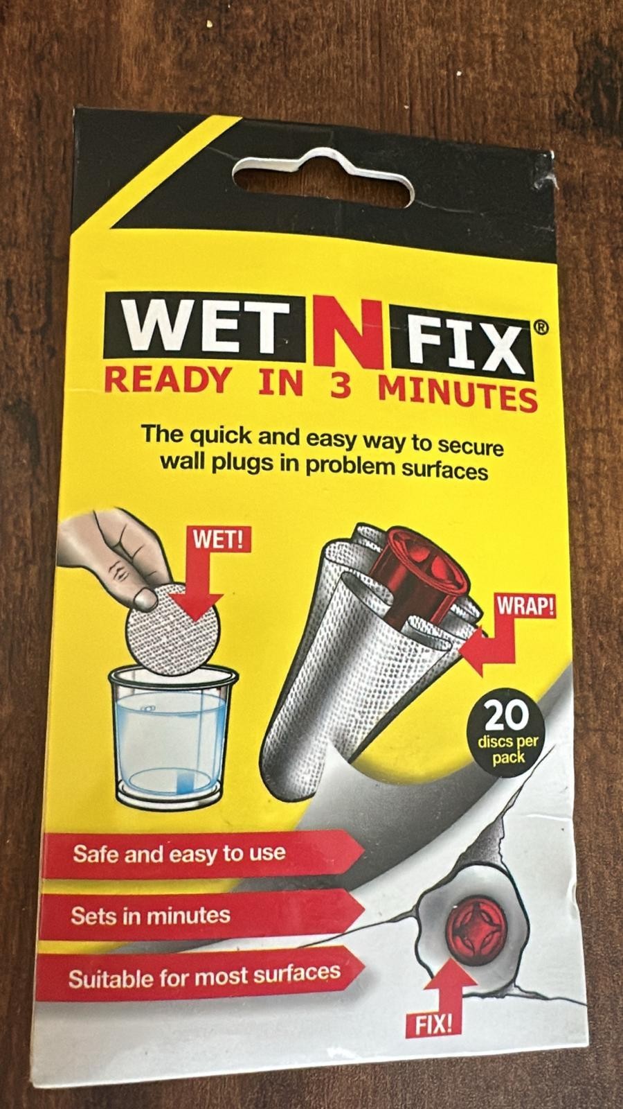 WetNFix Wet N Fix Quick Wall Fixture 20 Disc Pack Fixes Loose Anchor or Fixtures
