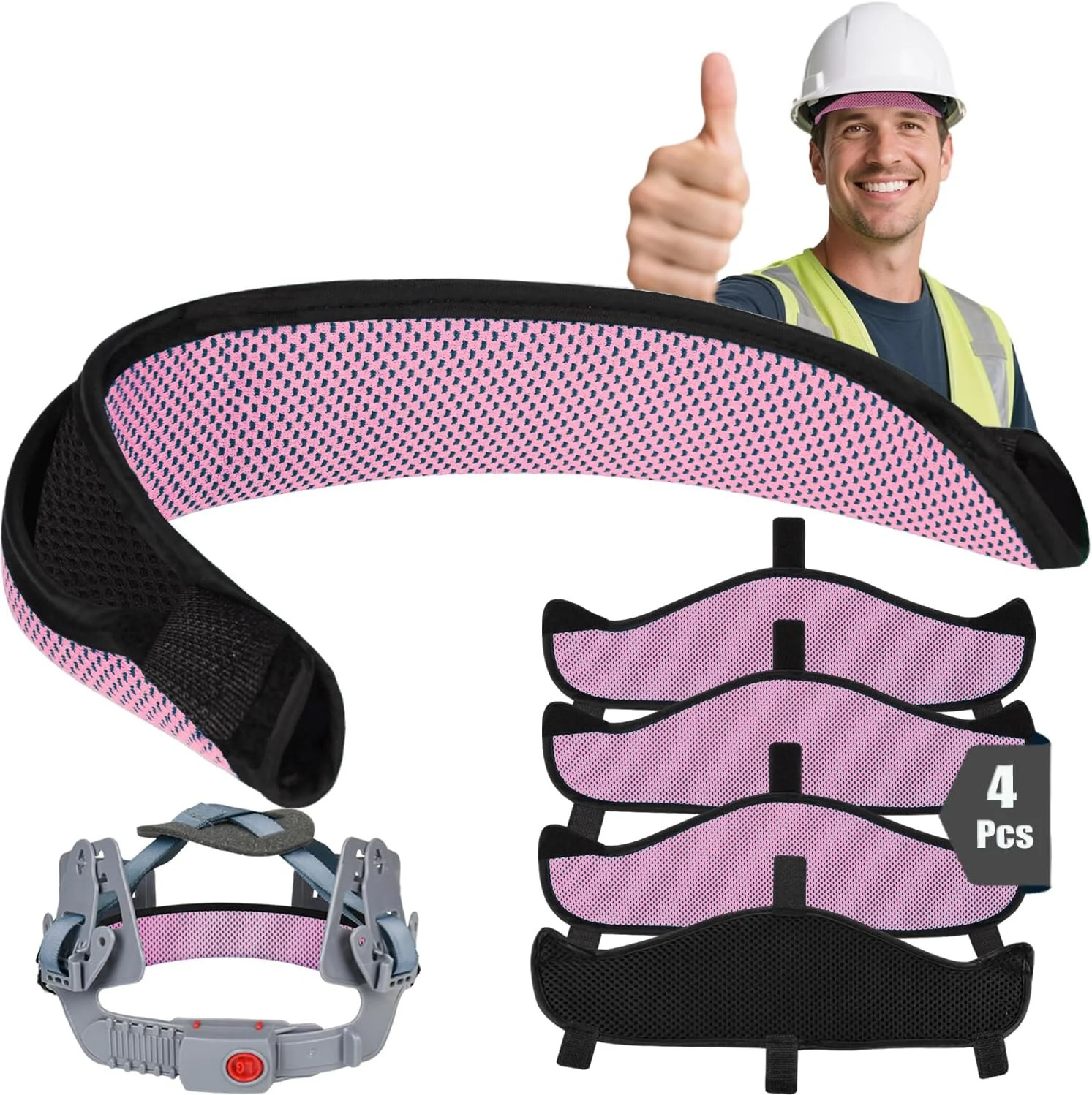 Hard Hat Sweatband 4Pcs, Innovative 3-Layer Fabric Hard Hat Sweat Bands Washable